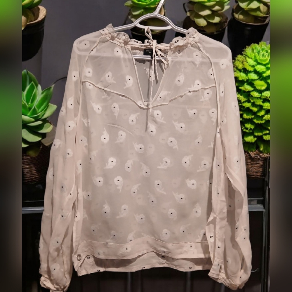 Rag & Bone Bennett Embroidered Silk Blend Blouse White Star Floral Medium